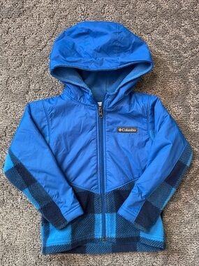 Columbia Blue Hooded Fleece lined Kids Jacket with Navy Accents
